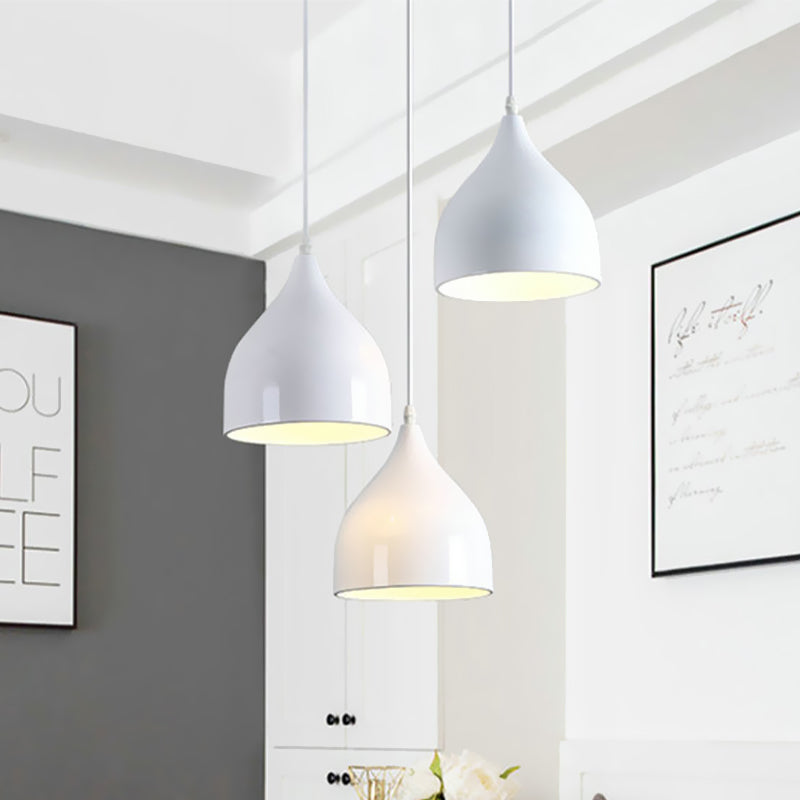 Modern Metallic 3-Light Onion Pendant With White Finish - Hanging Ceiling Lamp