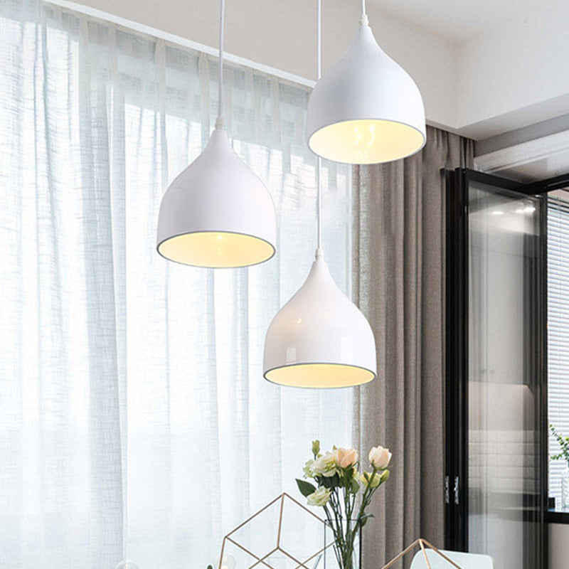 Modern White Multi-Light Pendant - Onion Style With Metallic Finish 3 Lights Hanging Ceiling Lamp