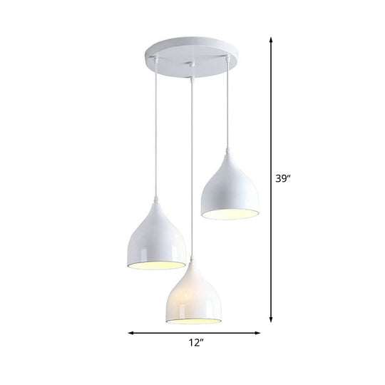 Modern Metallic 3-Light Onion Pendant With White Finish - Hanging Ceiling Lamp