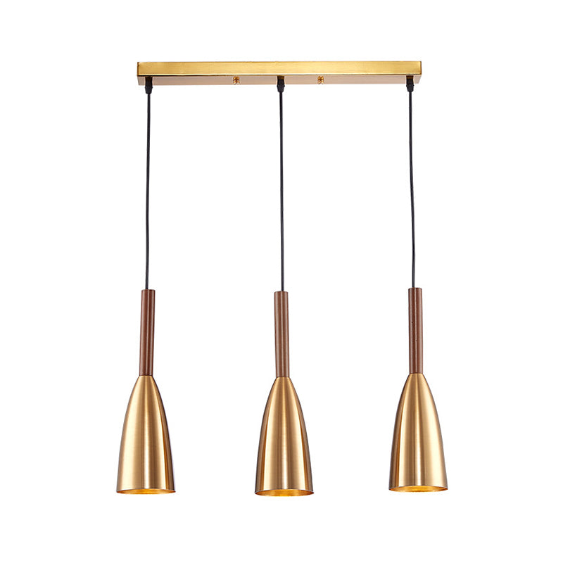 Modern Gold Bullet Pendant Light With 3 Bulbs & Linear Canopy
