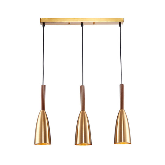 Modern Gold Bullet Pendant Light With 3 Bulbs & Linear Canopy
