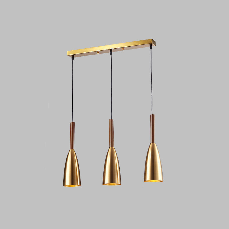 Modern Gold Bullet Cluster Pendant Light With 3-Bulb Metal Ceiling Canopy