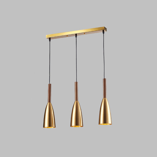 Modern Gold Bullet Cluster Pendant Light With 3-Bulb Metal Ceiling Canopy