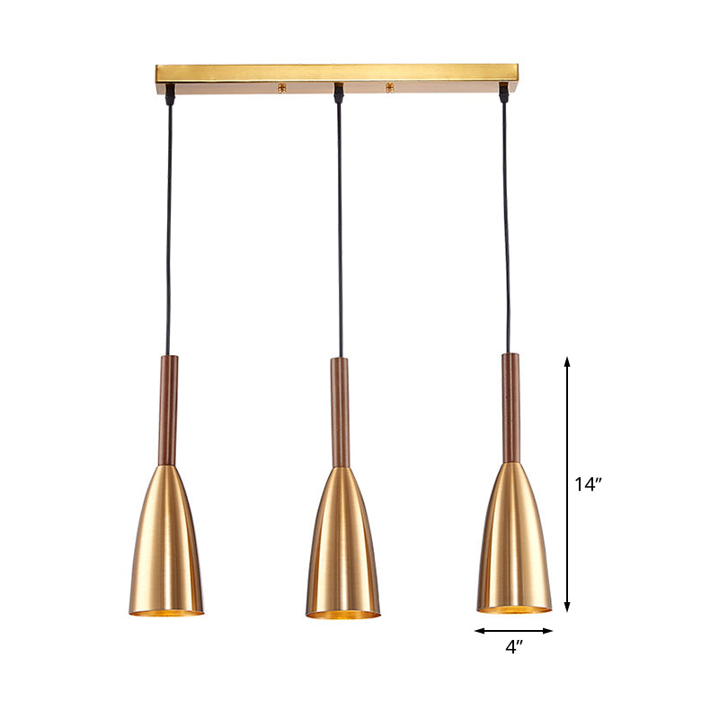 Modern Gold Bullet Cluster Pendant Light With 3-Bulb Metal Ceiling Canopy