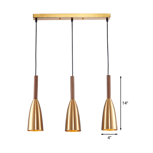 Modern Gold Bullet Cluster Pendant Light With 3-Bulb Metal Ceiling Canopy