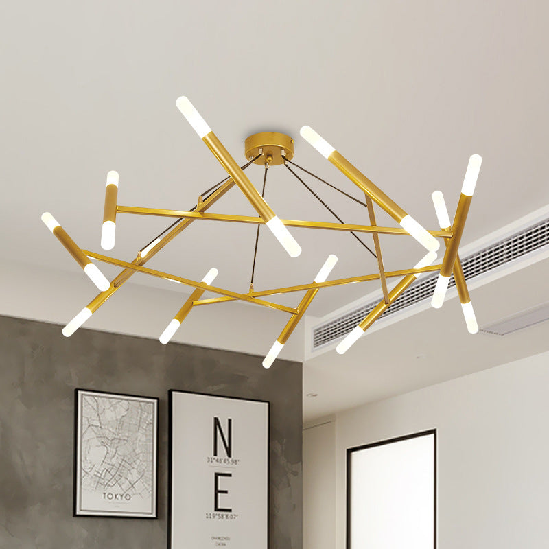 Contemporary Brass Led Cluster Pendant Light With Metallic Slim Tube And 20 Bulbs