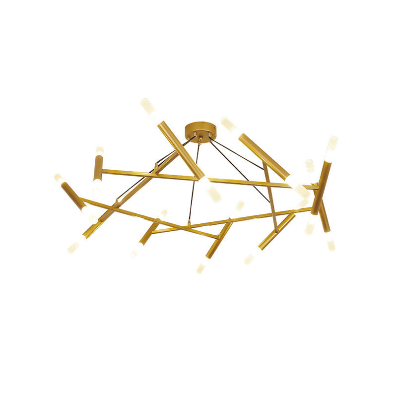 Contemporary Brass Led Cluster Pendant Light With Metallic Slim Tube And 20 Bulbs