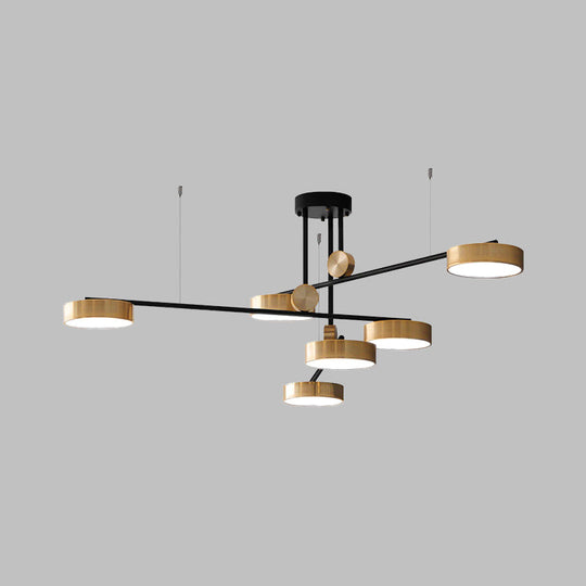 Modernist 6-Head Pendant: Black & Gold Small Drum Suspension Light With Metal Shade