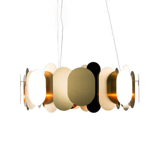 Modern Metal Led Oval Panel Pendant Light For Living Room Ceiling In Brass White/Warm