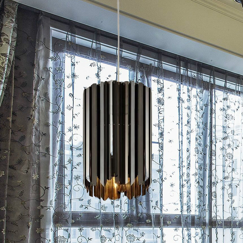 Contemporary 1-Light Pendant Ceiling Lamp With Sleek Metal Shade Black/Chrome/Gold Finish