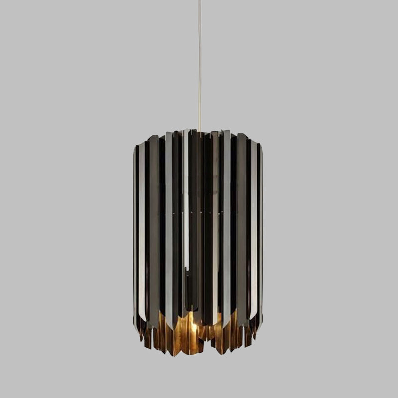 Modern Metal Pendant Light With Black/Chrome/Gold Finish - 1-Light Cylindrical Hanging Lamp