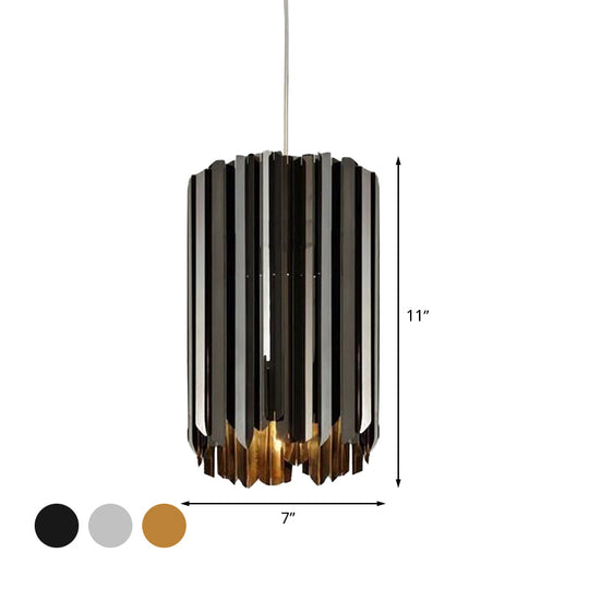 Modern Metal Pendant Light With Black/Chrome/Gold Finish - 1-Light Cylindrical Hanging Lamp