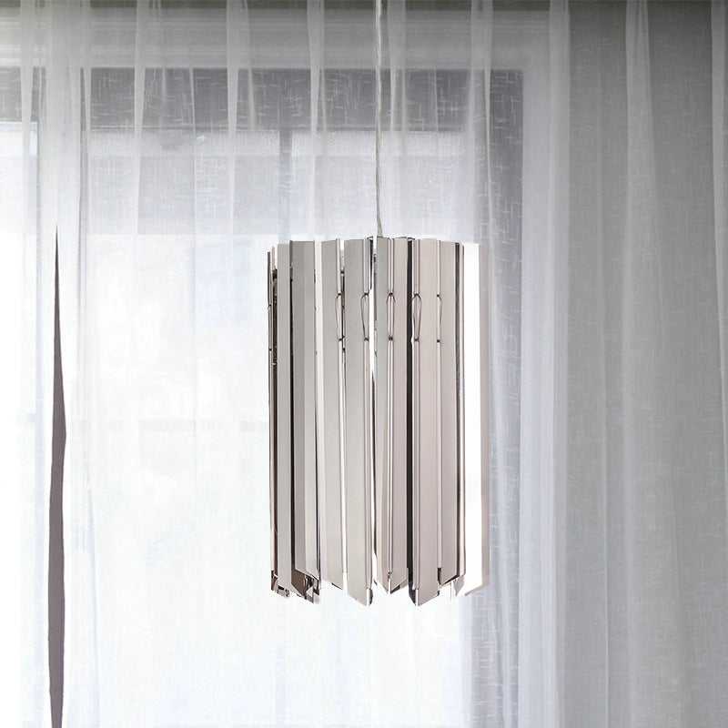 Modern Metal Pendant Light With Black/Chrome/Gold Finish - 1-Light Cylindrical Hanging Lamp Chrome