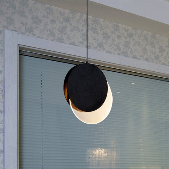 Sleek Metallic Led Bedroom Pendant Lamp With Stylish New-Moon Design | Circle Suspended Lighting