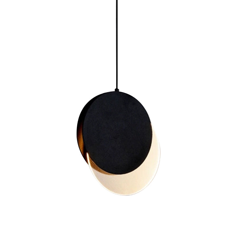Sleek Metallic Led Bedroom Pendant Lamp With Elegant New-Moon Design