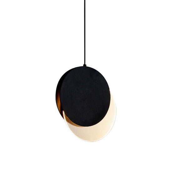 Sleek Metallic Led Bedroom Pendant Lamp With Elegant New-Moon Design