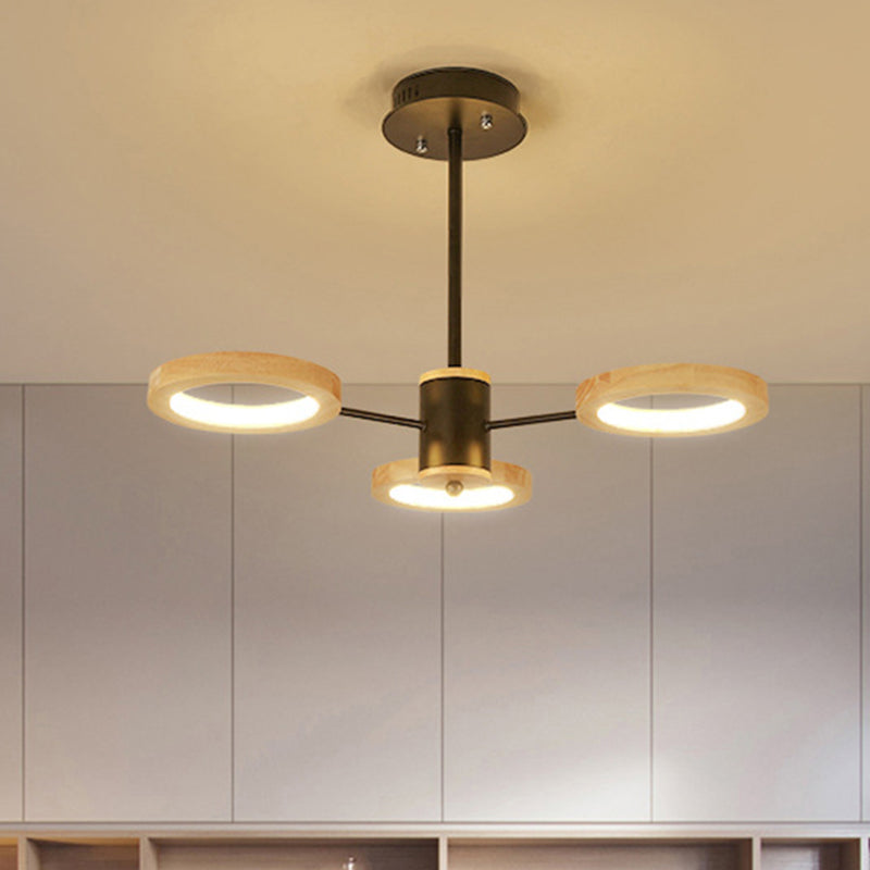 Modern Wood Sputnik Chandelier Pendant Light - 3/5/6 Lights Black Led Hanging Ceiling Lamp In
