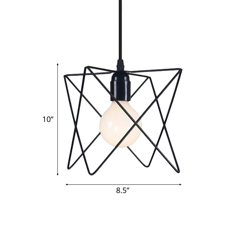 Industrial Geometric Ceiling Light With Open Cage Shade - 7’/10’ Wide Black