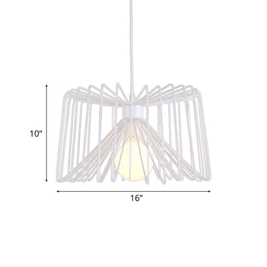 Industrial Metal Hanging Lamp With Adjustable Cord - Black/White Cage Shade Living Room Ceiling