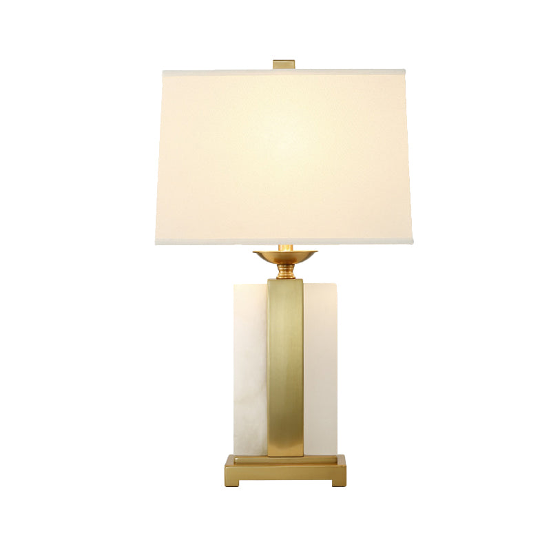 Modern Gold Desk Lamp With Trapezoid Fabric Shade - Bedroom/Table Night Light