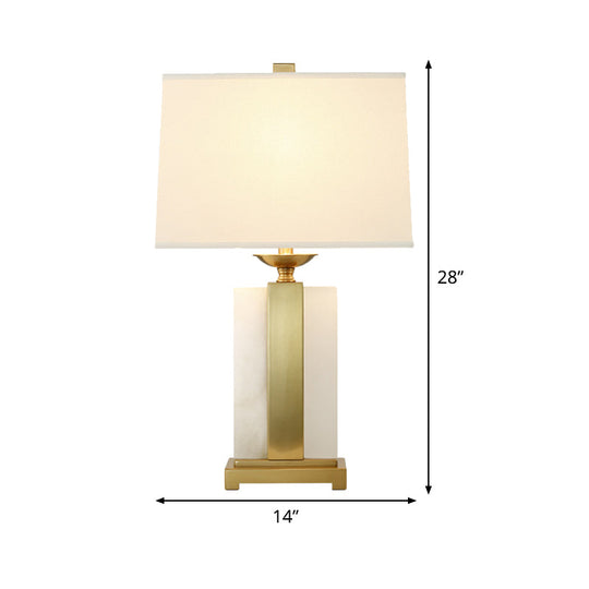 Modern Gold Desk Lamp With Trapezoid Fabric Shade - Bedroom/Table Night Light
