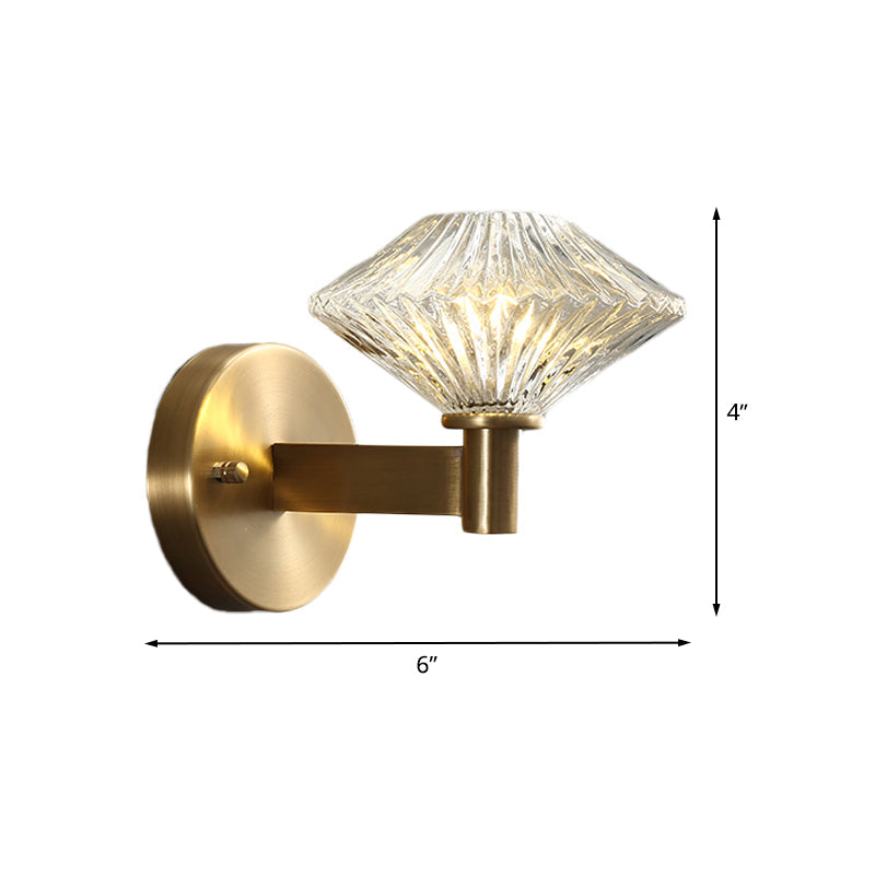 Vintage Gold Diamond Wall Mount Light Fixture (6/9) With Clear Prismatic Glass - 1 Head Living Room