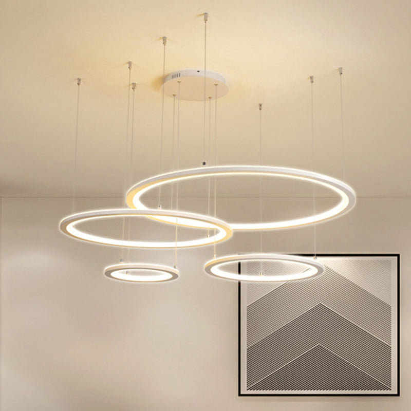 Modern White/Grey Circular Chandelier - 3/4 Lights Acrylic Led Pendant Lamp In White/Warm Light