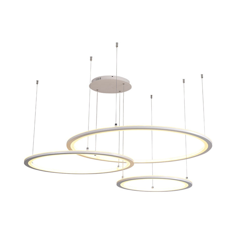 Modern White/Grey Circular Chandelier - 3/4 Lights Acrylic Led Pendant Lamp In White/Warm Light