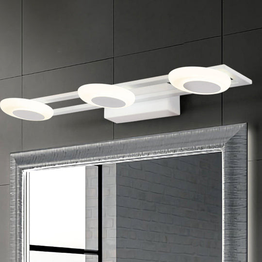 Contemporary Led Vanity Sconce: White Round Acrylic Wall Mounted Light 3 Lights