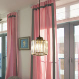 Modern Black Drum Pendant Light With Clear Crystal Ceiling Hang Fixture For Living Room