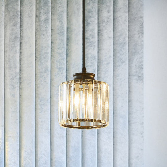 Modern Black Drum Pendant Light With Clear Crystal 1 Head - Stylish Ceiling Hanging Fixture For