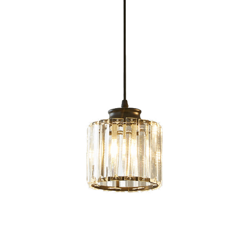 Modern Black Drum Pendant Light With Clear Crystal 1 Head - Stylish Ceiling Hanging Fixture For