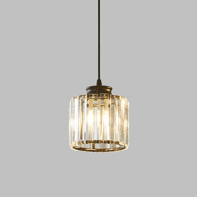 Modern Black Drum Pendant Light With Clear Crystal 1 Head - Stylish Ceiling Hanging Fixture For