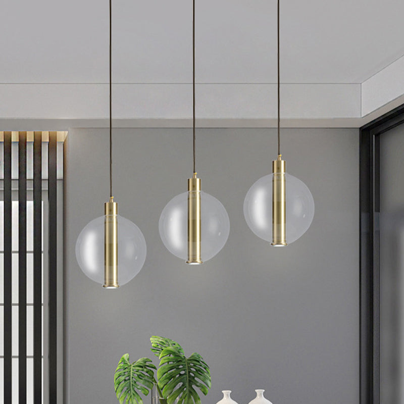 Minimalist Gold Led Pendant Lamp With Clear Glass Shade - Bedroom Ceiling Light