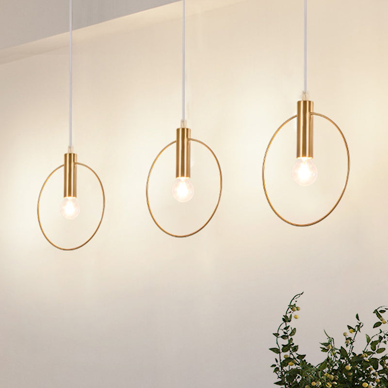 Gold Metallic Bedroom Suspension Lamp With Simple Tube Down Lighting