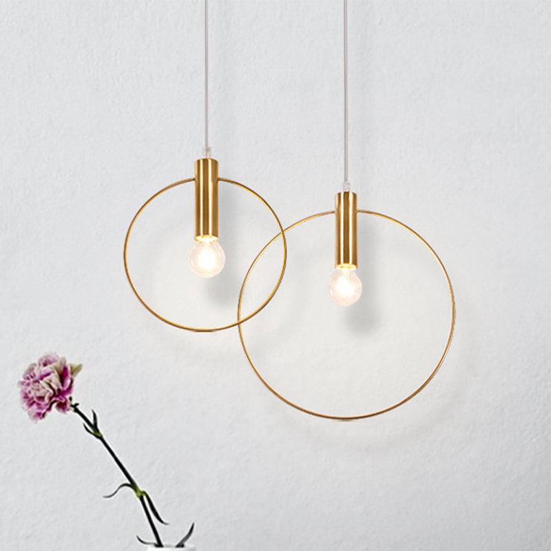 Gold Metallic Bedroom Suspension Lamp With Simple Tube Down Lighting