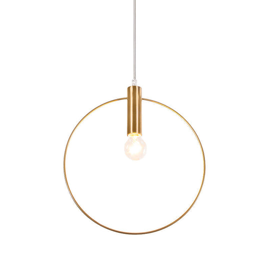 Gold Metallic Bedroom Suspension Lamp With Simple Tube Down Lighting