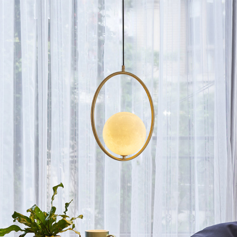 Contemporary Gold Globe Pendant Light With Frosted White Glass And Metal Ring