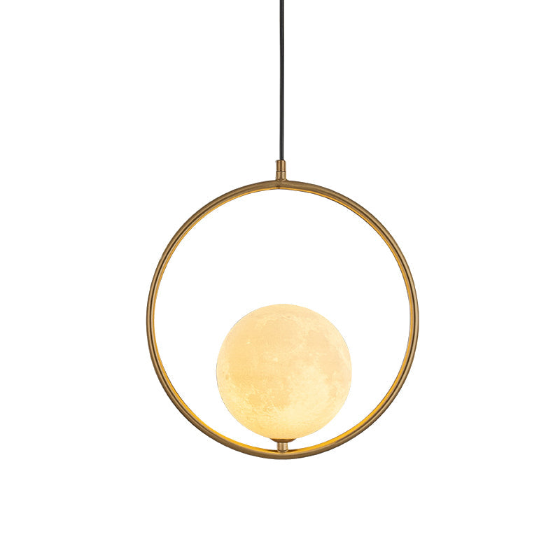 Contemporary Gold Globe Pendant Light With Frosted White Glass And Metal Ring