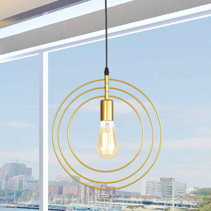 Minimalist Gold Metallic Restaurant Hanging Lamp With 3-Rings & 1 Bulb