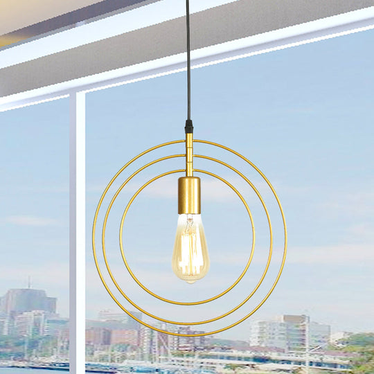 Minimalist Gold Metallic Restaurant Hanging Lamp With 3-Rings & 1 Bulb