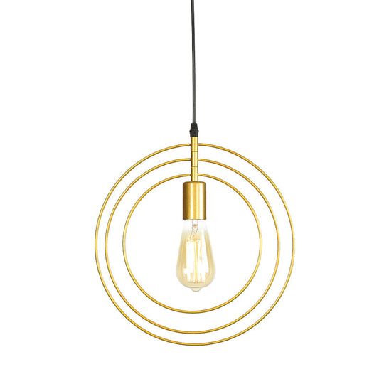 Minimalist Gold Metallic Restaurant Hanging Lamp With 3-Rings & 1 Bulb