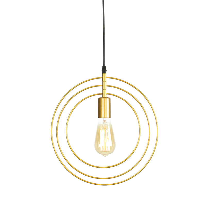 Gold Metallic 1-Bulb Minimalist Suspension Lamp - 3-Ring Restaurant Hanging Lighting