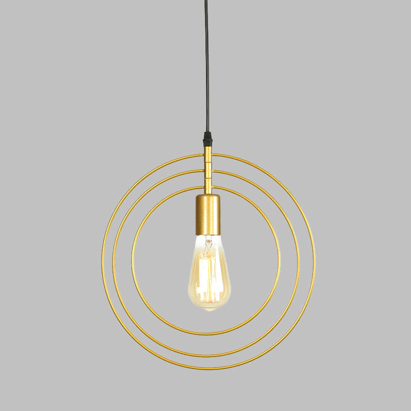 Gold Metallic 1-Bulb Minimalist Suspension Lamp - 3-Ring Restaurant Hanging Lighting