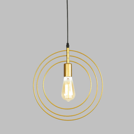 Gold Metallic 1-Bulb Minimalist Suspension Lamp - 3-Ring Restaurant Hanging Lighting