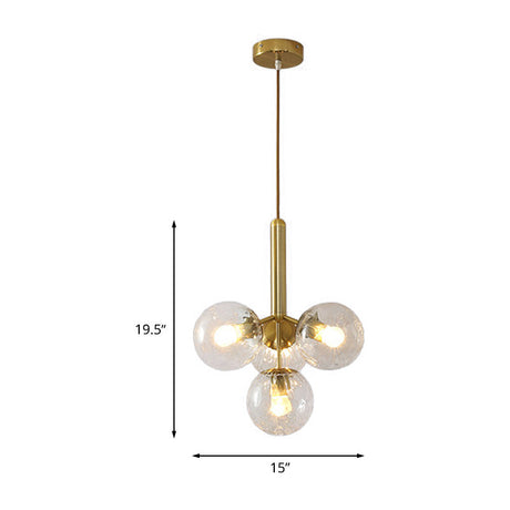 Modern Gold Globe Chandelier With Clear Water Glass - 4 Head Pendant Light Fixture