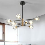 Modern Black And Gold 8-Light Glass Pendant Chandelier With Sputnik Design For Living Room
