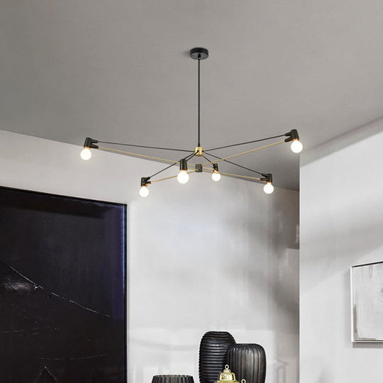 Minimalist Hanging 6-Bulb Chandelier In Black - Modern Metallic Living Room Lighting Fixture