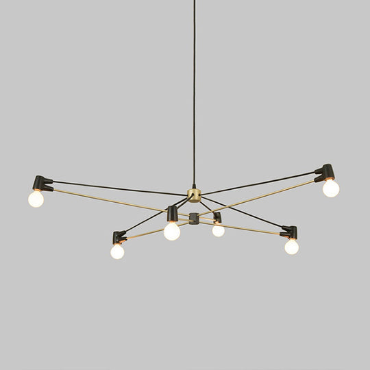 Minimalist Hanging 6-Bulb Chandelier In Black - Modern Metallic Living Room Lighting Fixture