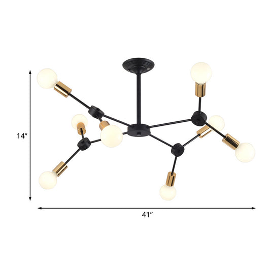 Black Metal Branch Chandelier Pendant Light - Contemporary 8-Light Ceiling Fixture For Bedroom
